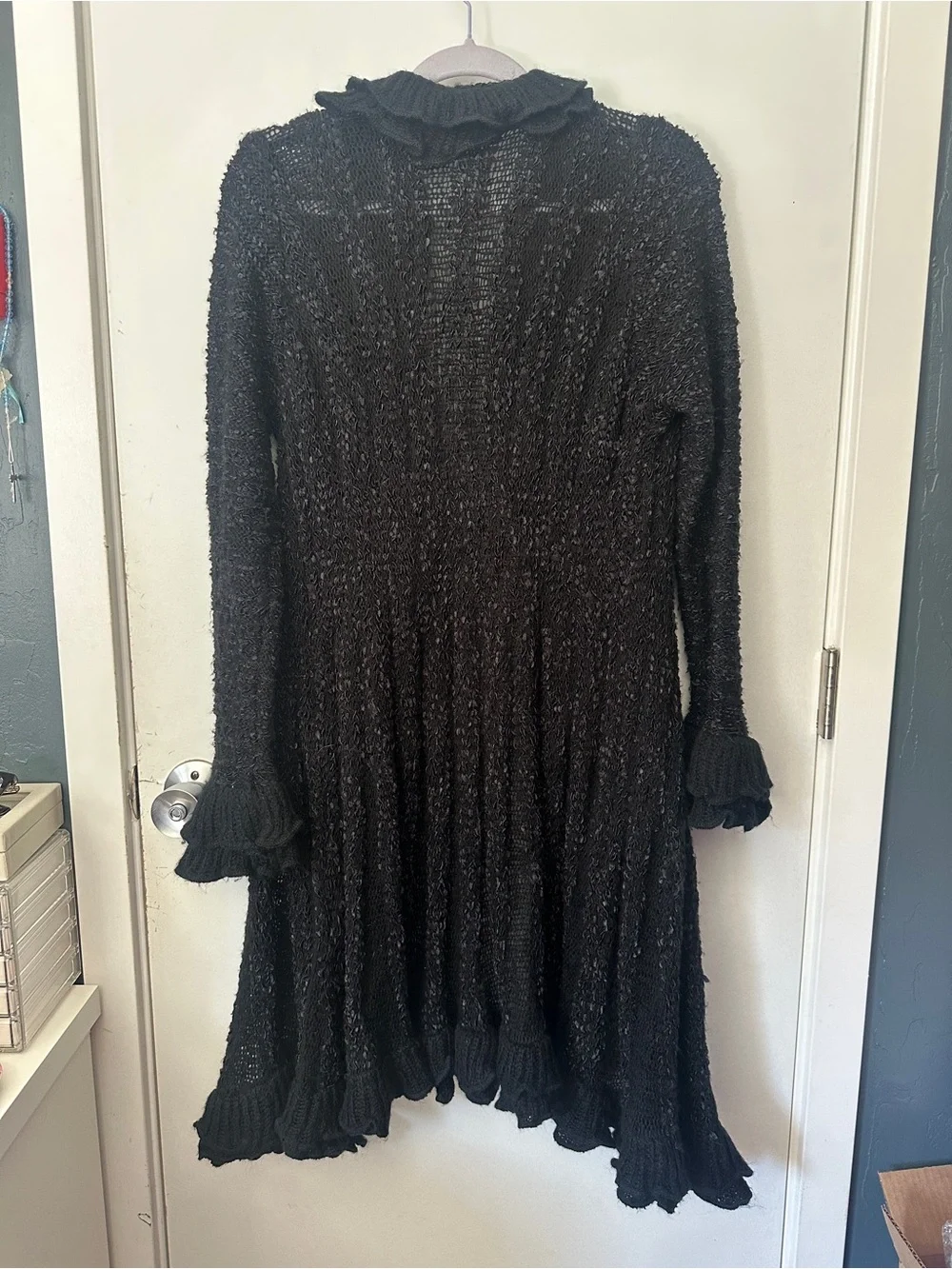 Black Ruffled Knit Cardigan - Picture 7 of 8